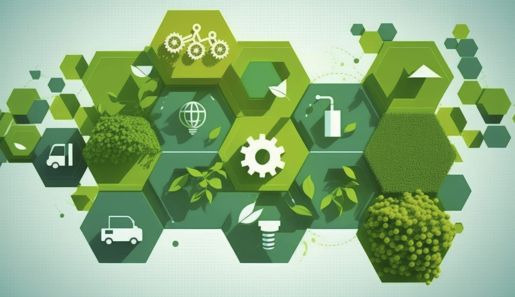 Sustainable business or green business vector illustration background. with connected icon concepts related to environmental protection and sustainability in business and hexagon, Generate Ai